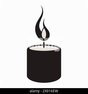 Semplice icona candela in vaso. Logo di design per candele aromatiche fatte a mano. Concetto di candeliere fiammeggiante, aromaterapia, meditazione. Illustrazione Vettoriale