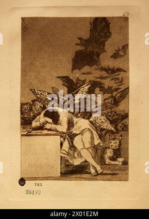El sueño de la razón produce monstruos. Serie Caprichos. Francisco de Goya. Museo Nacional de Bellas Artes. Museo nazionale di Belle Arti Recoleta. BU Foto Stock