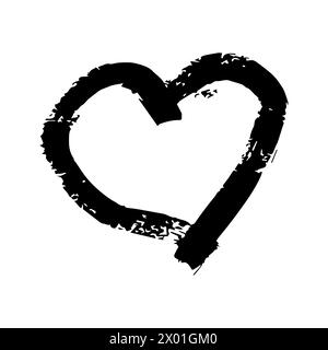 Cuori di pennello disegnati a mano. Cuori di doodle neri grunge su sfondo bianco. Simbolo d'amore romantico. Illustrazione vettoriale. Illustrazione Vettoriale