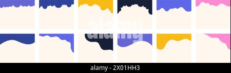 Assortimento di forme diverse per intestazione o piè di pagina su post quadrati o siti Web. Divisorio ornamentale per un design fantasioso in un semplice stile vettoriale piatto Illustrazione Vettoriale