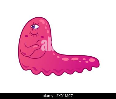 Mostro carino. Un alieno rosa arrabbiato che sembra una lumaca. Colori neon, Y2K, gradiente, 2000 s.. Illustrazione dei cartoni animati. Voli spaziali, il futuro. Hallowee Illustrazione Vettoriale