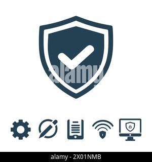 Gruppo vettoriale di icone della linea di sicurezza. Shield, sicurezza informatica, password, sicurezza informatica. Illustrazione Vettoriale