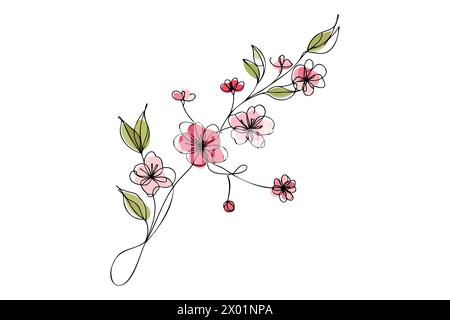 Fiore in stile disegno a linea continua. Illustrazione Vettoriale