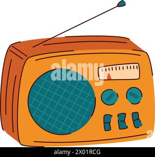 immagine di una radio vintage. Dispositivo retro con antenna per la trasmissione di informazioni e musica Illustrazione Vettoriale