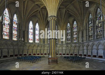 Vista della Chapter House nella cattedrale di Lincoln, Lincoln City, Lincolnshire County, Inghilterra, Regno Unito Foto Stock