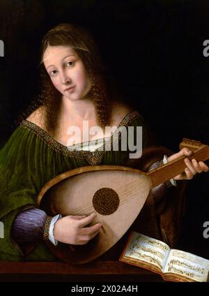 Lady che suona un liuto di Bartolomeo Veneto Foto Stock