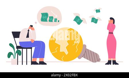 L'impiegato fallisce il lavoro aziendale, la crisi e i fallimenti Illustrazione Vettoriale