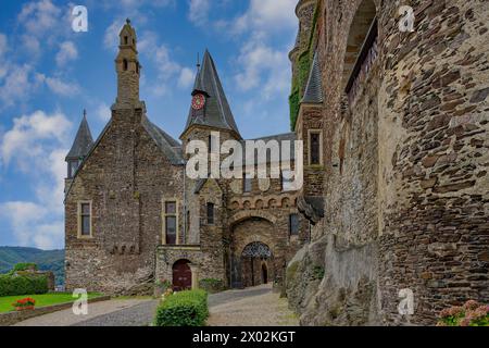 Ingresso, ex castello imperiale, Cochem, Renania Palatinato, Germania, Europa Foto Stock