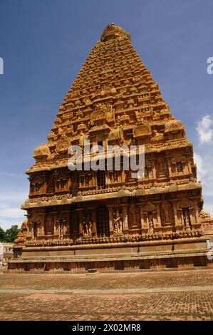 Vimana, Brihadeeswarar (Brihadisvara) tempio indù Chola, Thanjavur, sito patrimonio dell'umanità dell'UNESCO, Tamil Nadu, India, Asia Foto Stock