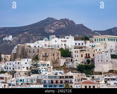 Castello di Chora, città di Naxos, isola di Naxos, Cicladi, isole greche, Grecia, Europa Foto Stock