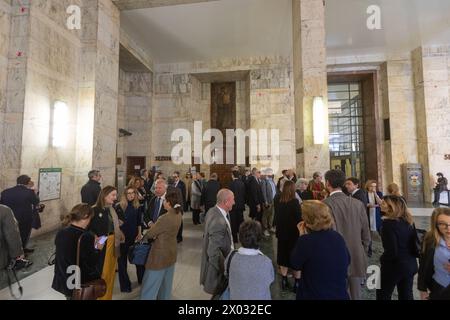 Comunicazione per l'uccisione a colpi di pistola in tribunale dell'avvocato Lorenzo Claris Appiani, del giudice Fernando Ciampi e di Giorgio erba del 9 aprile 2015 presso la seconda sezione penale - settimana - Cronaca - Milano, Italia - Martedì, 9 aprile 2024 (foto Stefano porta/LaPresse) commemorazione per la sparatoria di morte in tribunale dell'avvocato Lorenzo Claris Appiani, del giudice Fernando Ciampi e di Giorgio erba il 9 aprile 2015 presso la seconda sezione penale - News - Milano, Italia - martedì 9 aprile 2024 (foto Stefano porta/LaPresse) Foto Stock