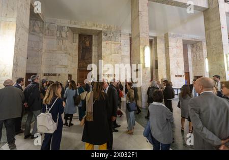 Comunicazione per l'uccisione a colpi di pistola in tribunale dell'avvocato Lorenzo Claris Appiani, del giudice Fernando Ciampi e di Giorgio erba del 9 aprile 2015 presso la seconda sezione penale - settimana - Cronaca - Milano, Italia - Martedì, 9 aprile 2024 (foto Stefano porta/LaPresse) commemorazione per la sparatoria di morte in tribunale dell'avvocato Lorenzo Claris Appiani, del giudice Fernando Ciampi e di Giorgio erba il 9 aprile 2015 presso la seconda sezione penale - News - Milano, Italia - martedì 9 aprile 2024 (foto Stefano porta/LaPresse) Foto Stock