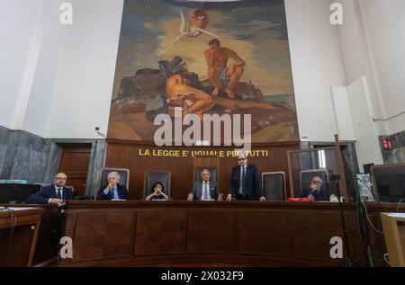 Comunicazione per l'uccisione a colpi di pistola in tribunale dell'avvocato Lorenzo Claris Appiani, del giudice Fernando Ciampi e di Giorgio erba del 9 aprile 2015 presso la seconda sezione penale - settimana - Cronaca - Milano, Italia - Martedì, 9 aprile 2024 (foto Stefano porta/LaPresse) commemorazione per la sparatoria di morte in tribunale dell'avvocato Lorenzo Claris Appiani, del giudice Fernando Ciampi e di Giorgio erba il 9 aprile 2015 presso la seconda sezione penale - News - Milano, Italia - martedì 9 aprile 2024 (foto Stefano porta/LaPresse) Foto Stock