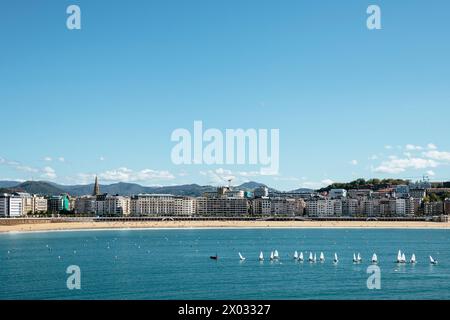 La Concha Bay, Donostia–San Sebastián, basco, Gipuzkoa, Spagna, Europa Foto Stock