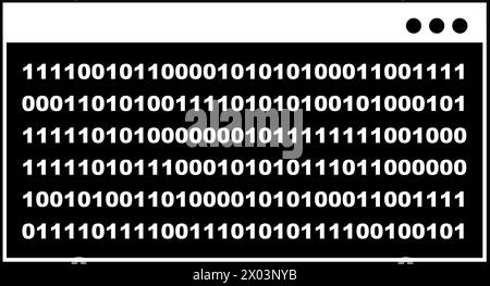 icona in bianco e nero vettoriale codice binario terminale cmd Illustrazione Vettoriale