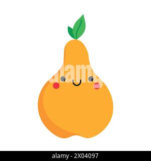 Carino personaggio di pera sorridente del cartone animato. Stile infantile. Icona della frutta. Illustrazione vettoriale Illustrazione Vettoriale