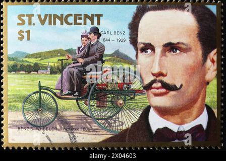 Carl Benz ritratto su francobollo Foto Stock