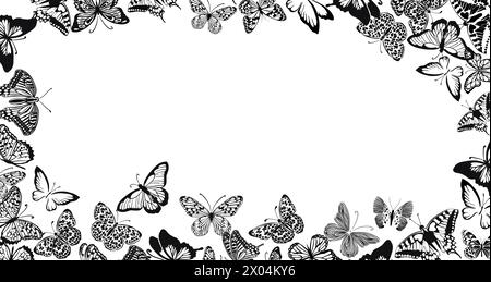 Cornice di farfalle nere. disegno a mano. Non ai, illustrazione vettoriale Illustrazione Vettoriale