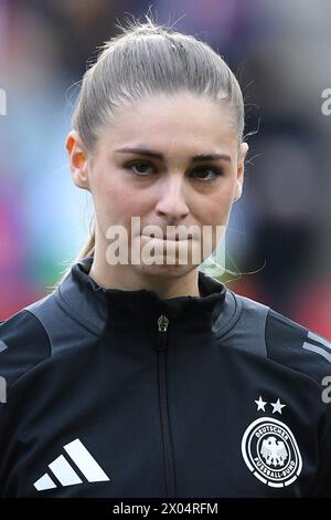 Fussball Frauen Laenderspiel Deutschland - Isola AM 09.04.2024 auf dem Tivoli ad Aquisgrana marchio Jule ( Deutschland ) le normative DFB vietano qualsiasi uso di fotografie come sequenze di immagini e/o quasi-video. Foto: Revierfoto Foto Stock