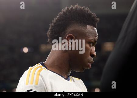 Madrid, Spagna. 09 aprile 2024. Vinicius Junior del Real Madrid durante la partita di andata dei quarti di finale di UEFA Champions League tra il Real Madrid CF e il Manchester City all'Estadio Santiago Bernabeu il 9 aprile 2024 a Madrid, Spagna. (Foto di Gerard Franco/Dax Images) credito: DAX Images/Alamy Live News Foto Stock