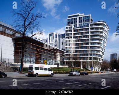 Visage Apartment block, Winchester Road, Swiss Cottage, Londra, NW3 Foto Stock