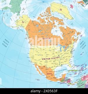 Semplice mappa politica del Nord America Illustrazione Vettoriale