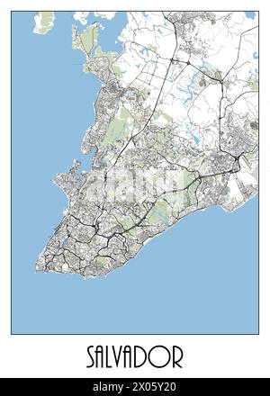 Cartina di Salvador, Stato di Bahia, Brasile Illustrazione Vettoriale