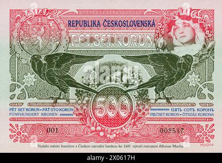 Repubblica Ceca commemorativa Banknote "160 ° anniversario della nascita di Alphonse Mucha" Foto Stock
