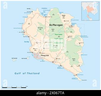 Mappa vettoriale dell'isola tailandese di Ko Pha-ngan Foto Stock