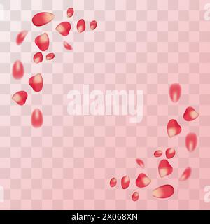 realistici petali di rosa rossi su sfondo trasparente, cornice, per cartolina, 8 marzo, compleanno, la festa della mamma Illustrazione Vettoriale