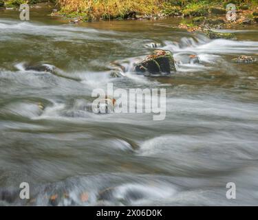 Fiume Barle che scorre sui massi di Shircombe Slade nell'Exmoor National Park, Somerset, Inghilterra, Regno Unito. Foto Stock