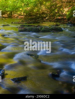 Fiume Barle che scorre sui massi di Shircombe Slade nell'Exmoor National Park, Somerset, Inghilterra, Regno Unito. Foto Stock