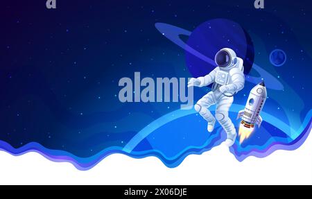 Avvio spaziale Rocket, copertina di idee creative, sito Web di landing page, Vector Illustrazione Vettoriale