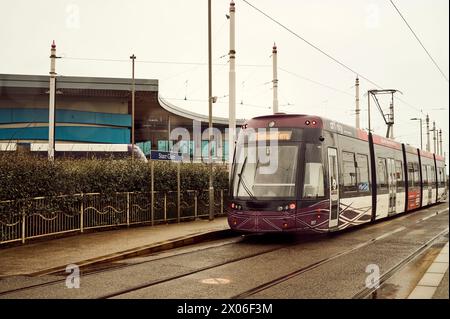 Tram fisso a Starr Gate, Blackpool Foto Stock