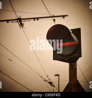 Segnale stradale sul tram Foto Stock