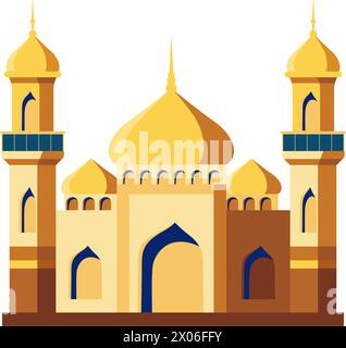 Moschea musulmana araba e minareto. Moschea architettura araba musulmana grafica religiosa. La preghiera costruisce la cultura islamica. Stile piatto, sacro Illustrazione Vettoriale