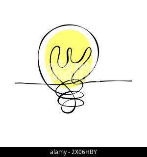 Idea di pensiero della lampadina disegno lineare continuo su una linea disegno a mano bianco e nero disegno vettoriale. Disegno continuo su una linea della linea di uscita della lampadina V Illustrazione Vettoriale