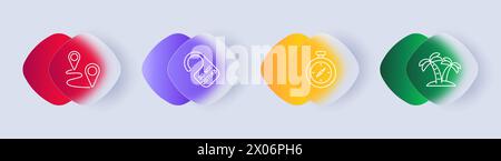 Icona Imp. REST. Viaggi, vacanze, orologio, ora, cronometro, non disturbare icone, paesaggi, hotel, tropici, palme, alberi, percorso, gradiente. Turismo AN Illustrazione Vettoriale