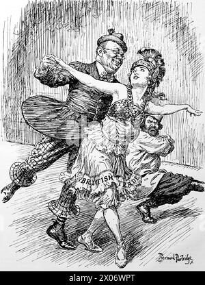 Business is Business di Bernard Partridge, 10 dicembre 1924, che mostra il nuovo balletto anglo-russo-tedesco. Fotografia da un disegno di linea originariamente stampato sul periodico Punch and London Charivari nel 1924. Questo è un buon esempio degli artisti abili e dell'umorismo e della satira dell'epoca. Foto Stock