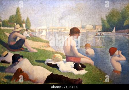 Bathers at Asniéres, 1884, Georges-Pierre Seurat, National Gallery, Londra, Inghilterra, Regno Unito. Foto Stock