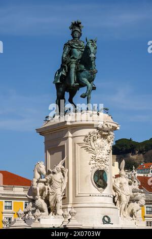 Statua equestre (Estátua equestre de D. José) a Lisbona, Portogallo. 1° febbraio 2024. Foto Stock