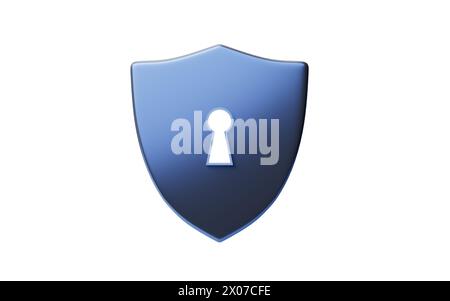 Scudo di sicurezza con blocco di sicurezza, rendering 3D. Illustrazione 3D. Foto Stock