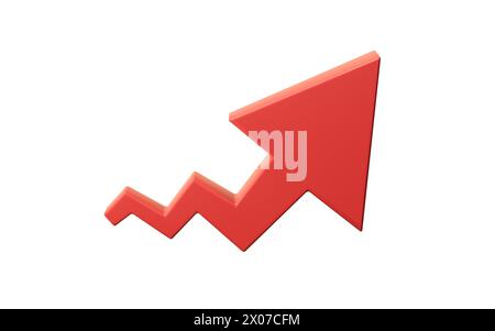 Forma di freccia rossa isolata, rendering 3d. Illustrazione 3D. Foto Stock
