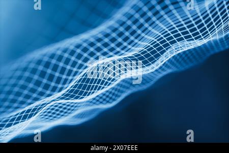 Spazio digitale con linee luminose e rendering 3D. Illustrazione 3D. Foto Stock