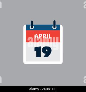 Pagina calendario semplice per il giorno del 19 aprile - banner, progettazione grafica isolata su sfondo grigio - elemento di progettazione per Web, opuscoli, poster, utile per Illustrazione Vettoriale