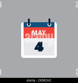 Pagina calendario semplice per il giorno del 4 maggio - banner, progettazione grafica isolata su sfondo grigio - elemento di progettazione per Web, opuscoli, poster, utile per Des Illustrazione Vettoriale