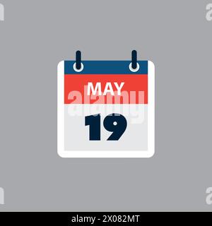 Pagina calendario semplice per il giorno del 19 maggio - banner, progettazione grafica isolata su sfondo grigio - elemento di progettazione per Web, opuscoli, poster, utile per De Illustrazione Vettoriale