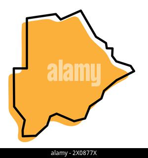 Mappa semplificata del paese del Botswana. Silhouette arancione con contorni netti neri spessi isolati su sfondo bianco. Semplice icona vettoriale Illustrazione Vettoriale