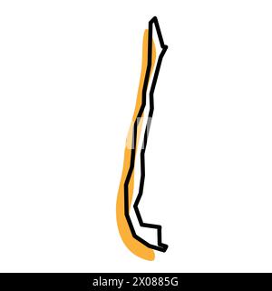 Mappa semplificata del paese del Cile. Silhouette arancione con contorni netti neri spessi isolati su sfondo bianco. Semplice icona vettoriale Illustrazione Vettoriale