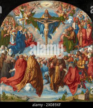 Adoration of the Trinity (noto anche come la pala di Landauer; tedesco: Allerheiligenbild o Landauer Altar) è un dipinto ad olio su tavola dell'artista rinascimentale tedesco Albrecht Dürer, eseguito nel 1511 e ora nel Kunsthistorisches Museum di Vienna, Foto Stock